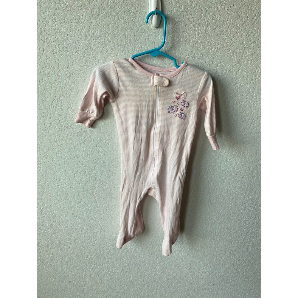 Wonder Nation Baby Girl Striped Sheep CUTE Sleep and Play Size 3-6M Pink White